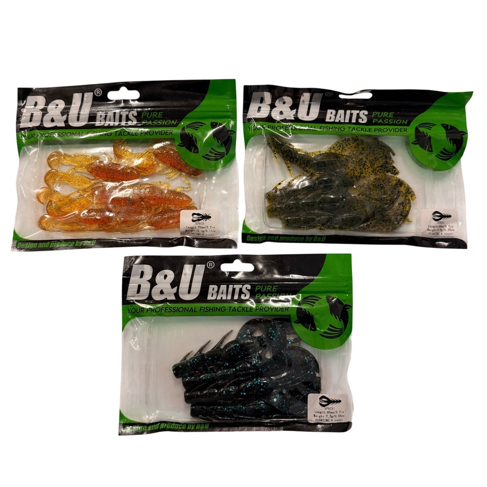Set of 3 B&U Baits Craw Soft Plastic‎ Floating Fishing Lures 2.7" & 3.7"